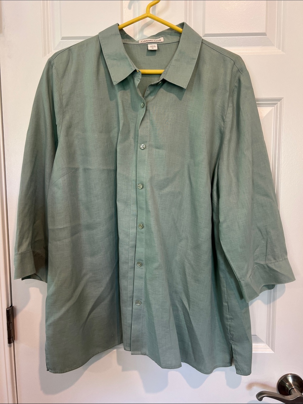 Coldwater Creek Muted Sage Green 100% Linen Blouse - Size XL